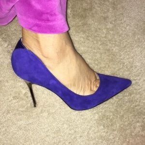 Sam Edelman blue suede metal heel stilettos EUC